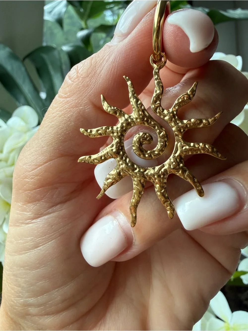 Gold Sunburst Dangle Earrings